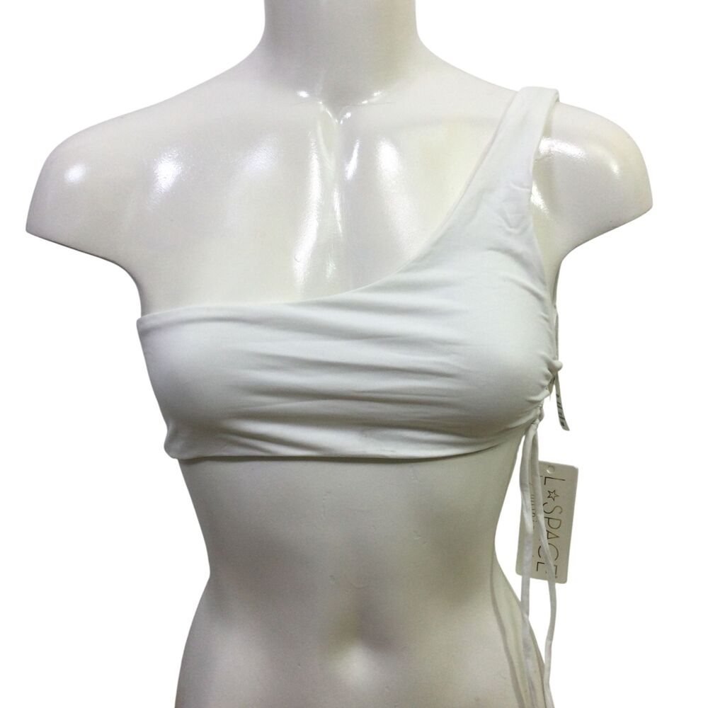 L*Space Womens One-Shoulder Swim Bikini Top Solid White Size Medium NWT